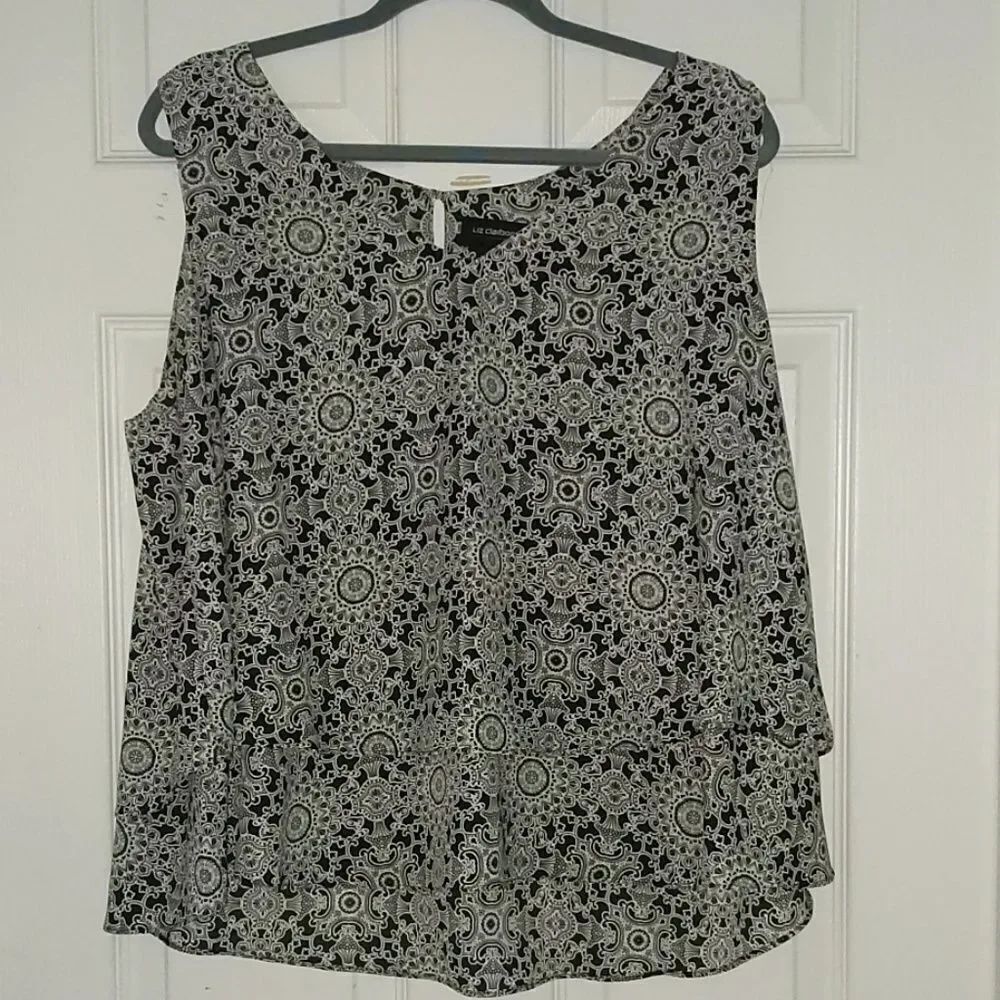 Liz Claiborne black white  top blouse Sz XL